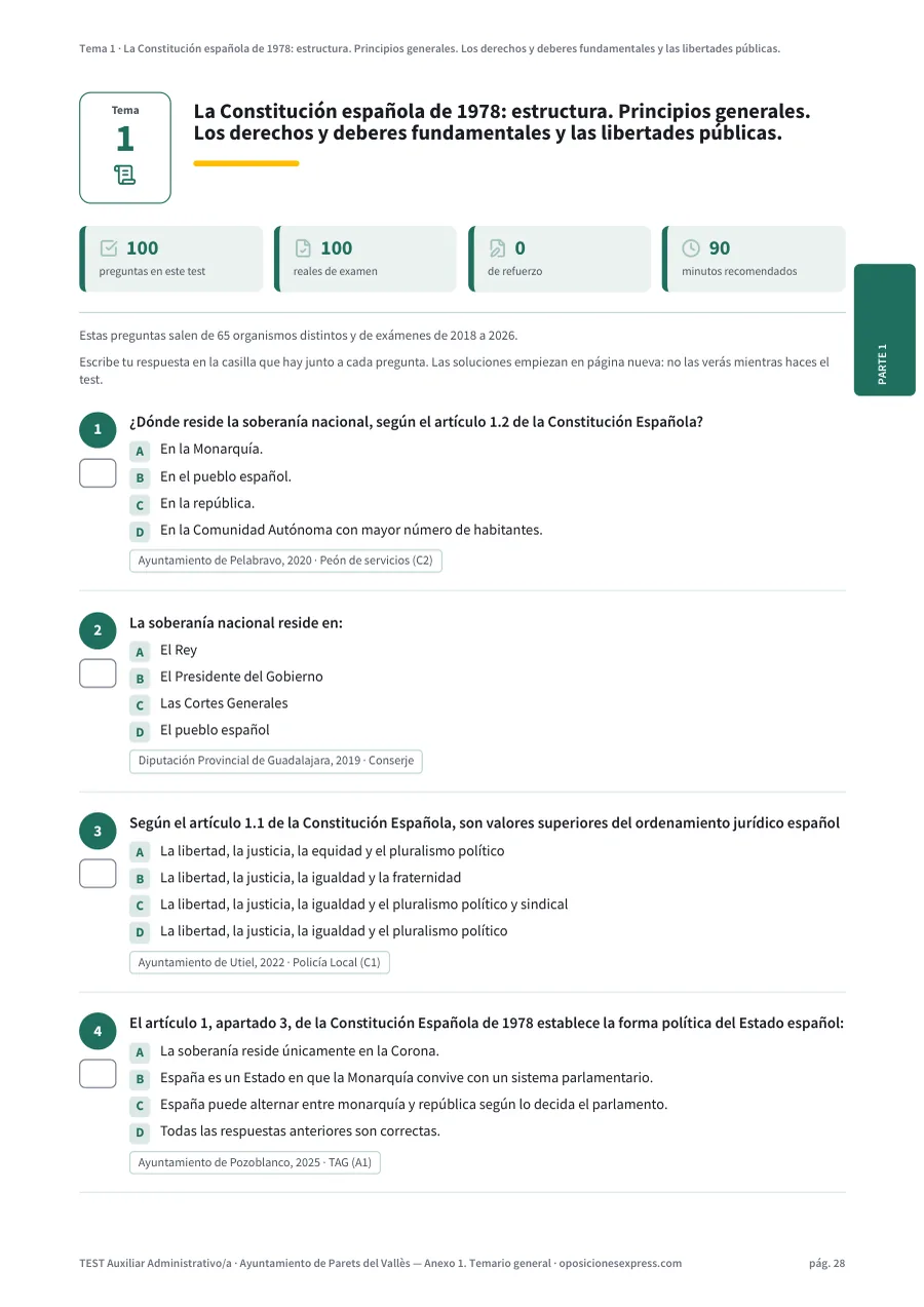 Página del test del tema 1