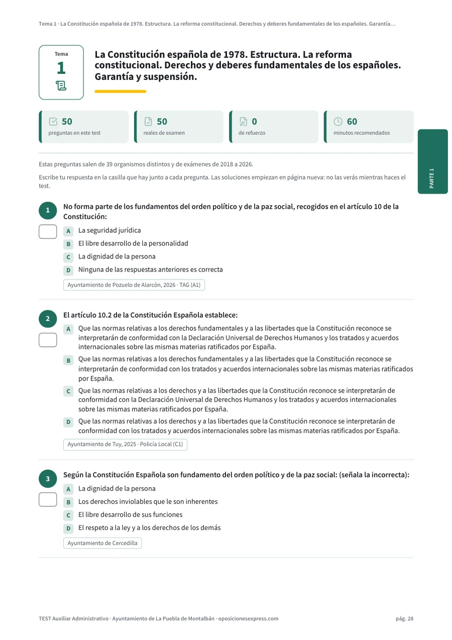 Página del test del tema 1