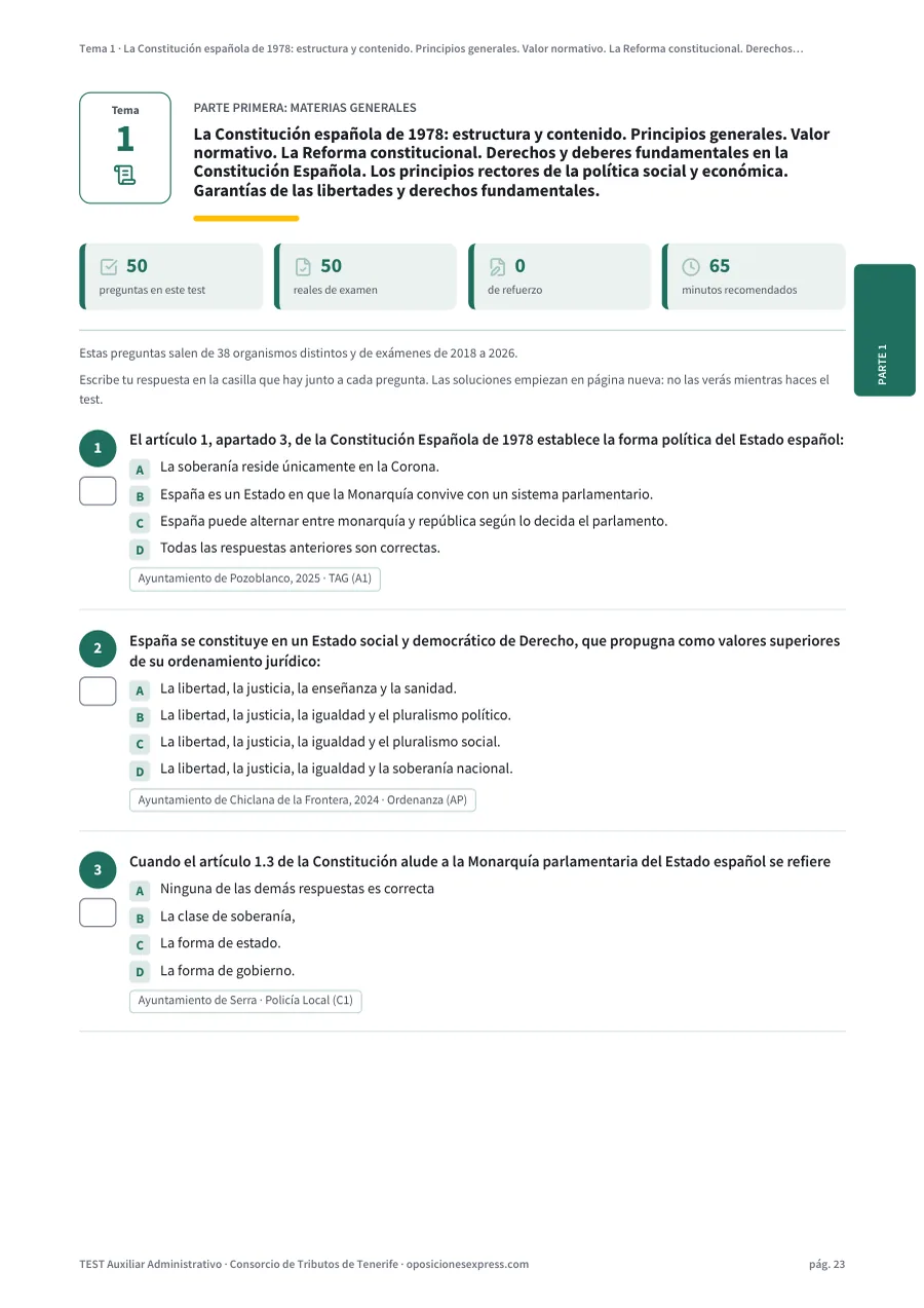 Página del test del tema 1