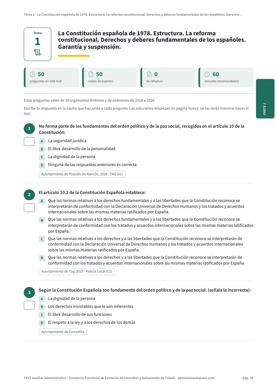 Página del test del tema 1