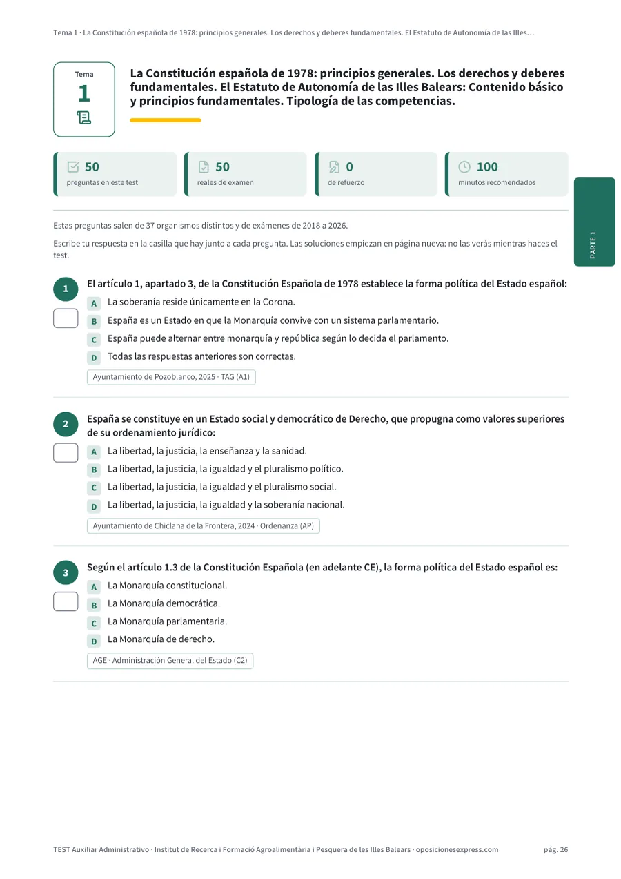 Página del test del tema 1