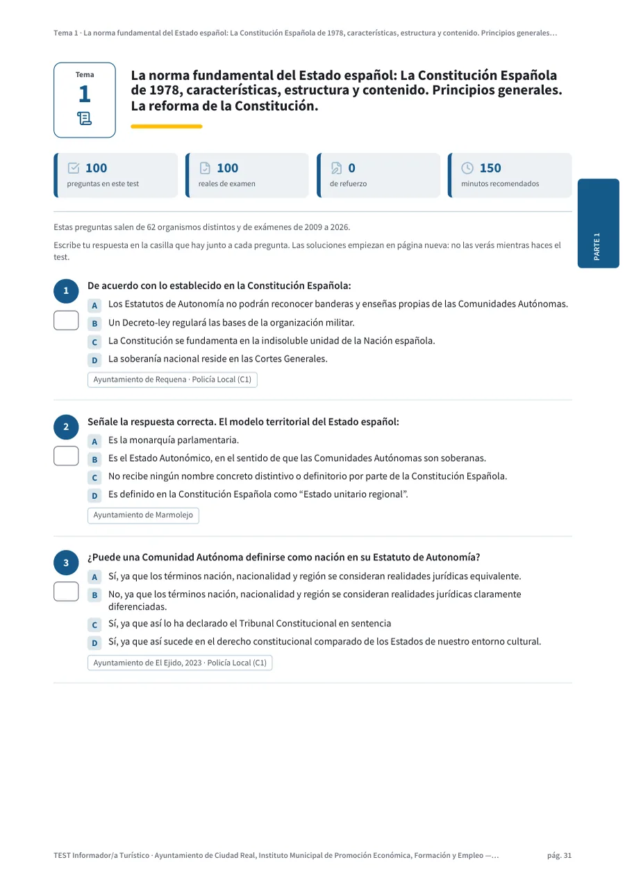 Página del test del tema 1