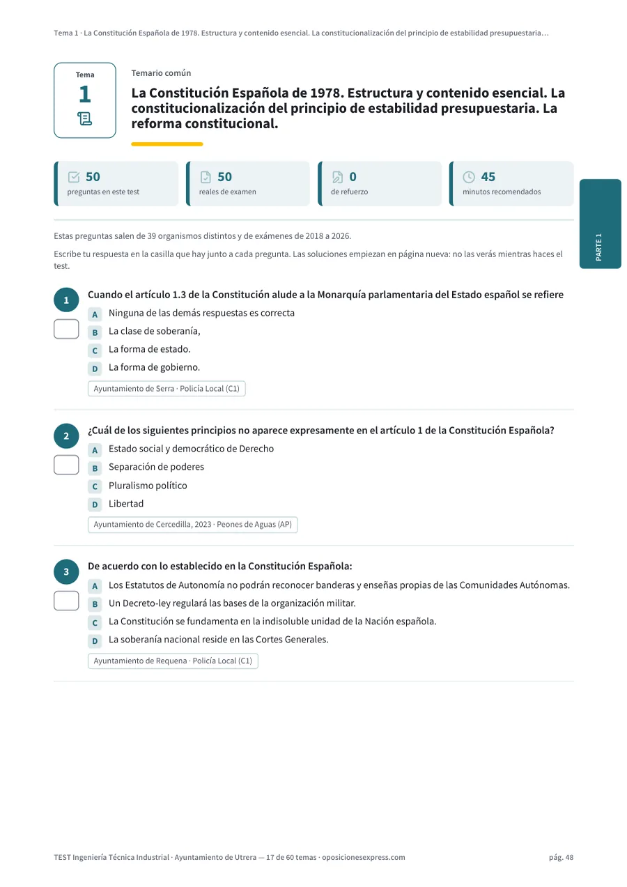 Página del test del tema 1