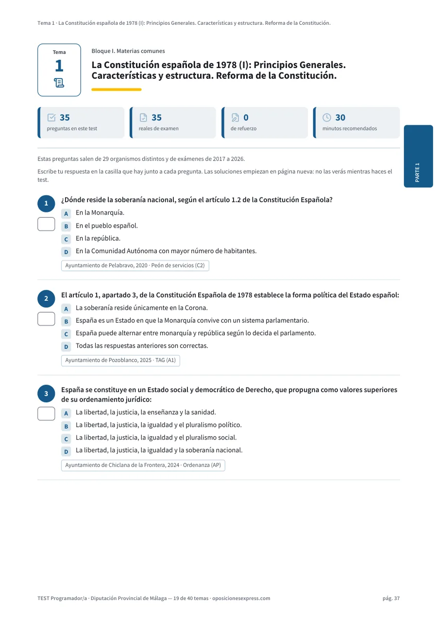 Página del test del tema 1