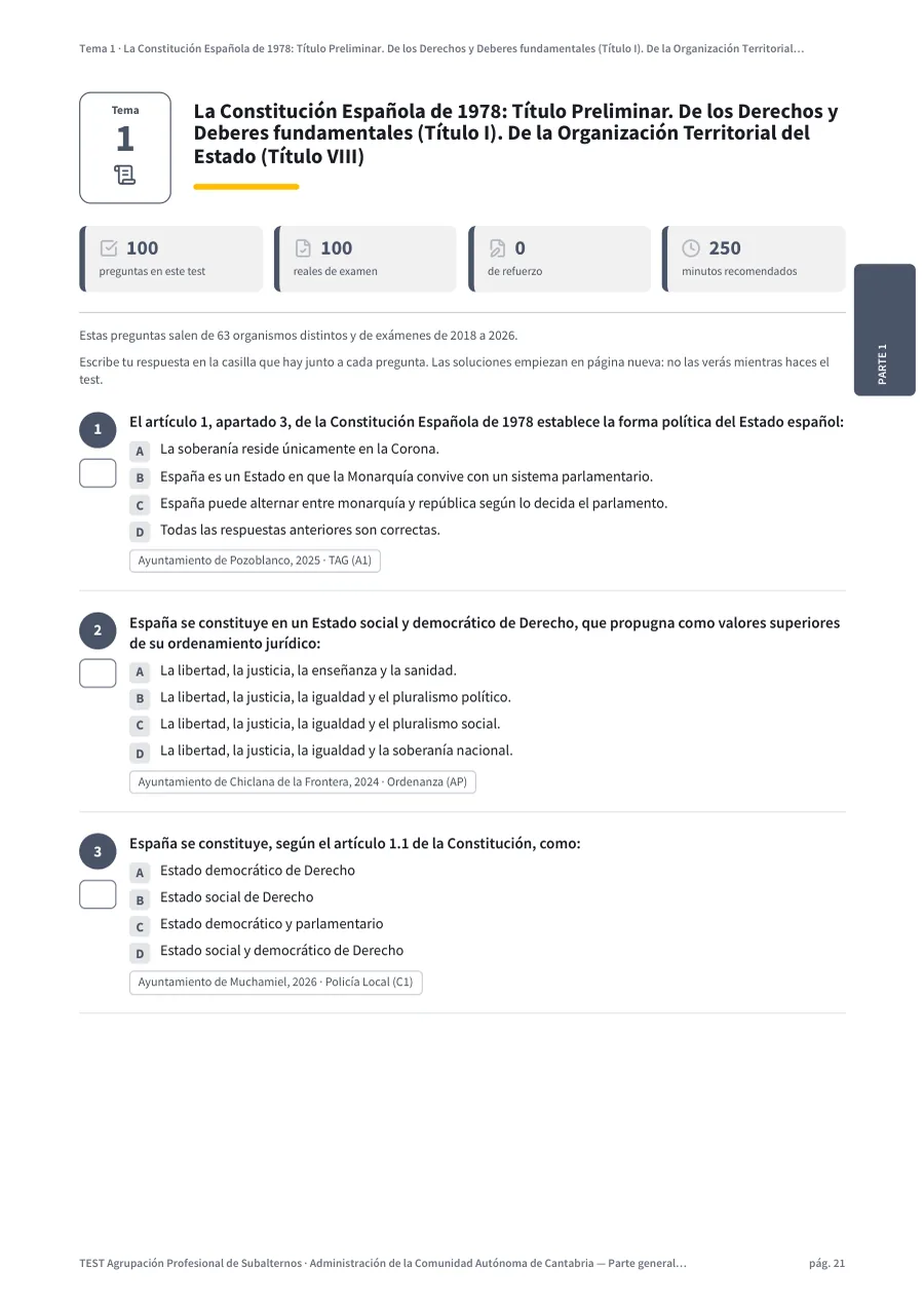 Página del test del tema 1