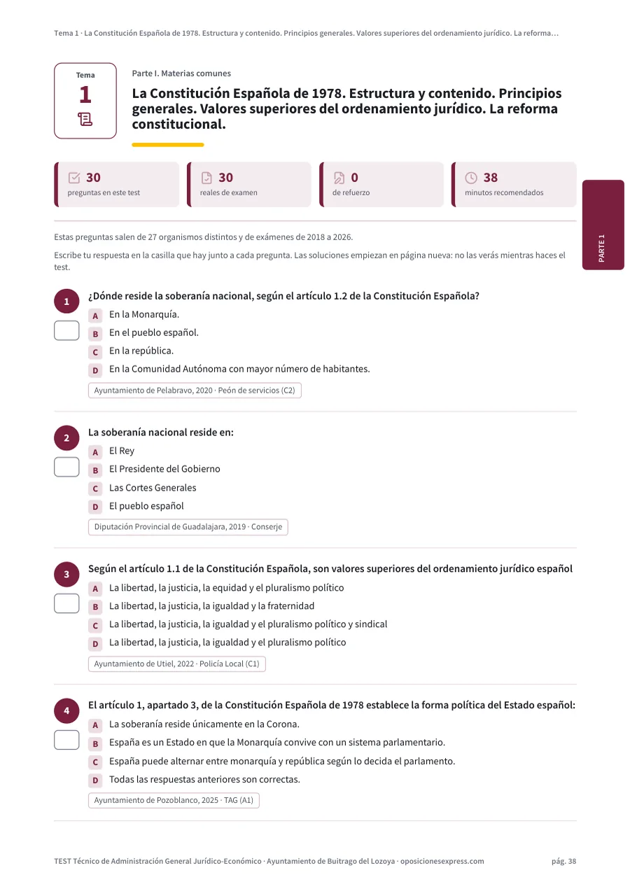 Página del test del tema 1
